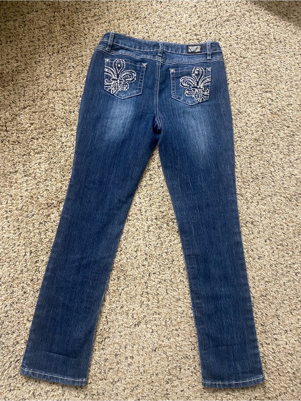Earl Jeans Women's Dark Blue Straight Leg Jeans with Embellished Back Pockets